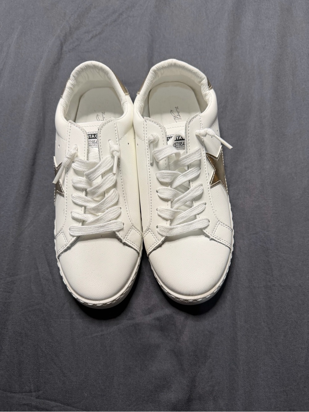 Women's White Leather Sneakers with Gold Star Accent